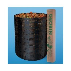 A picture of the Geobin composting bin filled with leaves and sticks